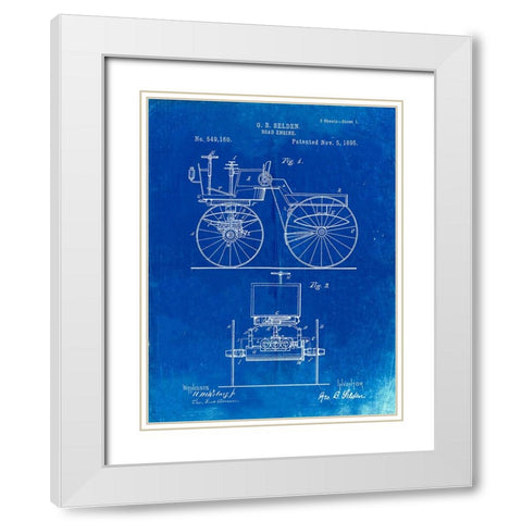 PP243-Faded Blueprint Motor Buggy 1895 Patent Print White Modern Wood Framed Art Print with Double Matting by Borders, Cole