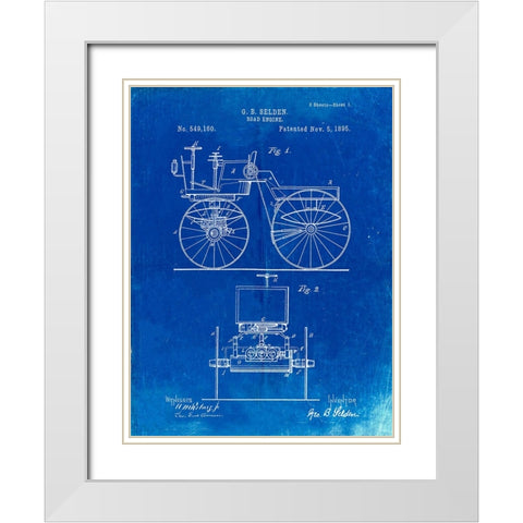 PP243-Faded Blueprint Motor Buggy 1895 Patent Print White Modern Wood Framed Art Print with Double Matting by Borders, Cole