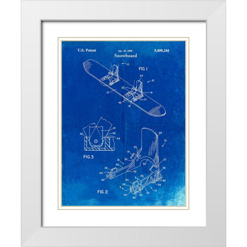 PP246-Faded Blueprint Burton Baseless Binding 1995 Snowboard Patent Poster White Modern Wood Framed Art Print with Double Matting by Borders, Cole