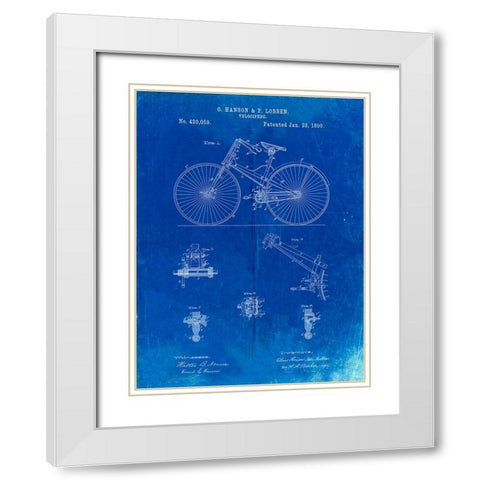 PP248-Faded Blueprint Bicycle 1890 Patent Poster White Modern Wood Framed Art Print with Double Matting by Borders, Cole