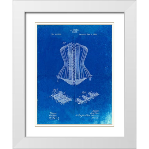 PP259-Faded Blueprint Corset Patent Poster White Modern Wood Framed Art Print with Double Matting by Borders, Cole
