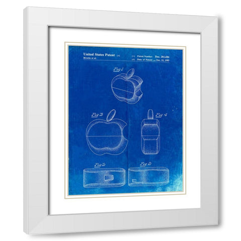 PP260-Faded Blueprint Apple Logo Flip Phone Patent Poster White Modern Wood Framed Art Print with Double Matting by Borders, Cole