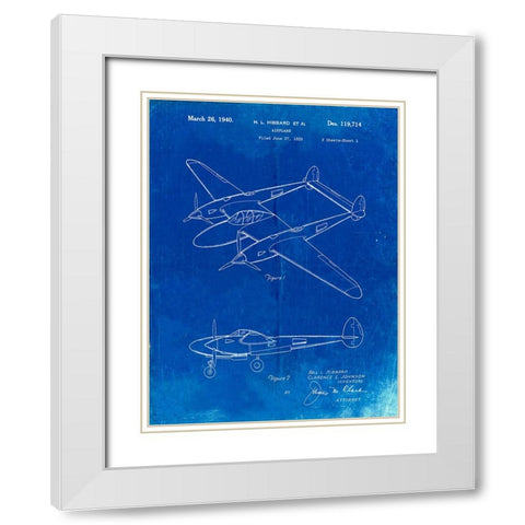 PP277-Faded Blueprint Lockheed P-38 Lightning Patent Poster White Modern Wood Framed Art Print with Double Matting by Borders, Cole