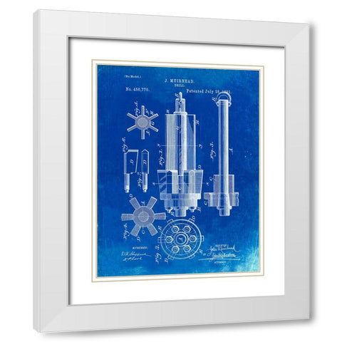 PP280-Faded Blueprint Mining Drill Tool 1891 Patent Poster White Modern Wood Framed Art Print with Double Matting by Borders, Cole