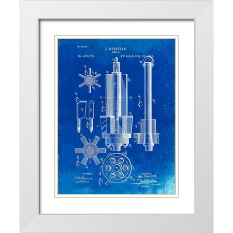 PP280-Faded Blueprint Mining Drill Tool 1891 Patent Poster White Modern Wood Framed Art Print with Double Matting by Borders, Cole