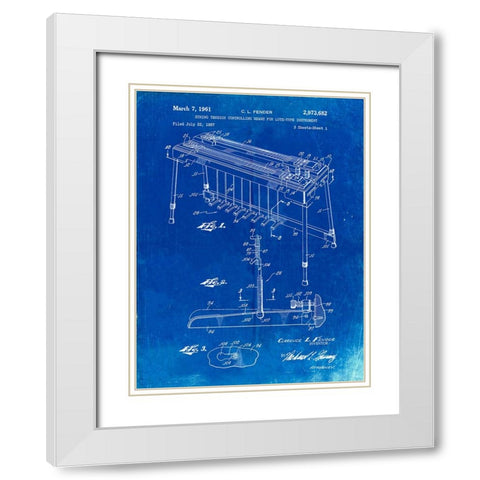 PP281-Faded Blueprint Fender Pedal Steel Guitar Patent Poster White Modern Wood Framed Art Print with Double Matting by Borders, Cole