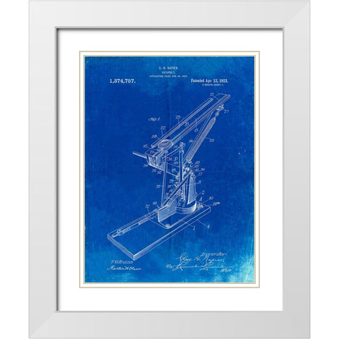 PP284-Faded Blueprint Clay Skeet Thrower White Modern Wood Framed Art Print with Double Matting by Borders, Cole