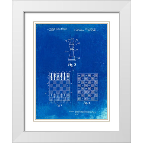 PP286-Faded Blueprint Speed Chess Game Patent Poster White Modern Wood Framed Art Print with Double Matting by Borders, Cole
