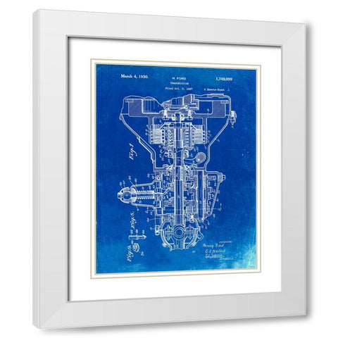 PP289-Faded Blueprint Henry Ford Transmission Patent Poster White Modern Wood Framed Art Print with Double Matting by Borders, Cole