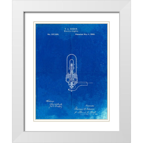 PP296-Faded Blueprint Edison Light Bulb Poster White Modern Wood Framed Art Print with Double Matting by Borders, Cole