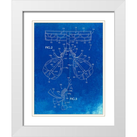 PP297-Faded Blueprint Rock Climbing Harness Patent Poster White Modern Wood Framed Art Print with Double Matting by Borders, Cole
