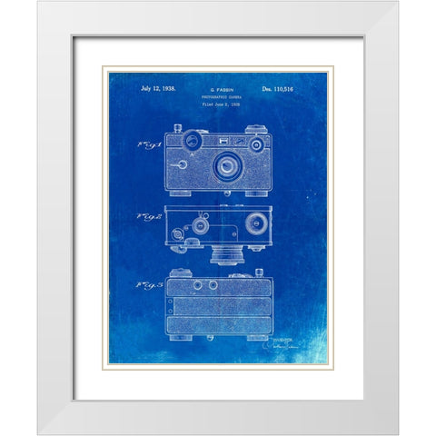 PP299-Faded Blueprint Argus C Camera Patent Poster White Modern Wood Framed Art Print with Double Matting by Borders, Cole