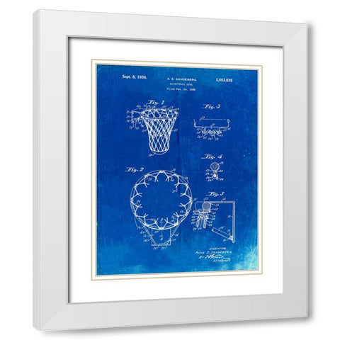 PP323-Faded Blueprint Golden Gate Bridge Main Tower Patent Poster White Modern Wood Framed Art Print with Double Matting by Borders, Cole