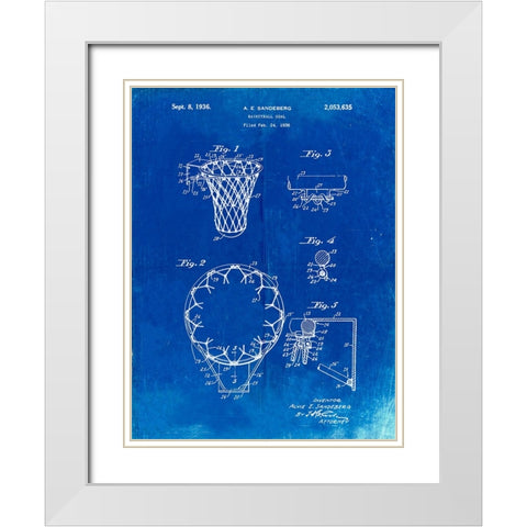 PP323-Faded Blueprint Golden Gate Bridge Main Tower Patent Poster White Modern Wood Framed Art Print with Double Matting by Borders, Cole