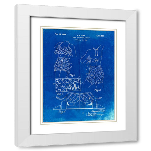 PP325-Faded Blueprint Bathing Suit 1940 Poster White Modern Wood Framed Art Print with Double Matting by Borders, Cole