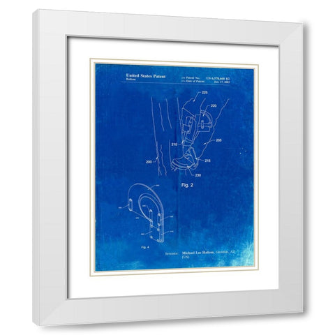 PP340-Faded Blueprint Pole Climber Knee Pads Patent Poster White Modern Wood Framed Art Print with Double Matting by Borders, Cole