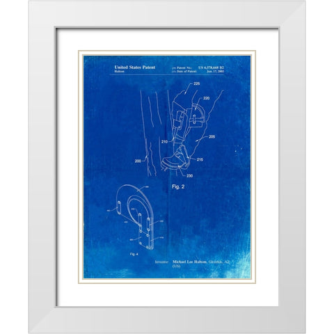 PP340-Faded Blueprint Pole Climber Knee Pads Patent Poster White Modern Wood Framed Art Print with Double Matting by Borders, Cole