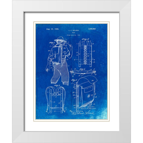 PP342-Faded Blueprint Trapper Nelson Backpack 1924 Patent Poster White Modern Wood Framed Art Print with Double Matting by Borders, Cole