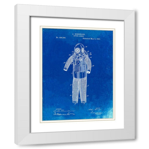 PP343-Faded Blueprint Hemenger Diving Armor Poster White Modern Wood Framed Art Print with Double Matting by Borders, Cole