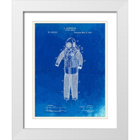 PP343-Faded Blueprint Hemenger Diving Armor Poster White Modern Wood Framed Art Print with Double Matting by Borders, Cole