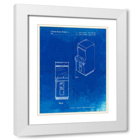 PP357-Faded Blueprint Arcade Game Cabinet Front Figure Patent Poster White Modern Wood Framed Art Print with Double Matting by Borders, Cole