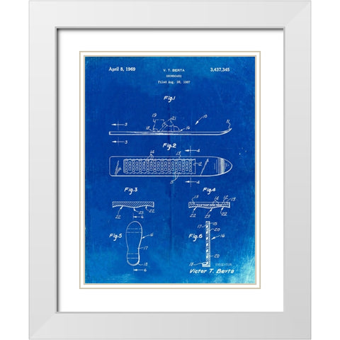 PP358-Faded Blueprint Berta Magnetic Boot Snowboard Patent Poster White Modern Wood Framed Art Print with Double Matting by Borders, Cole