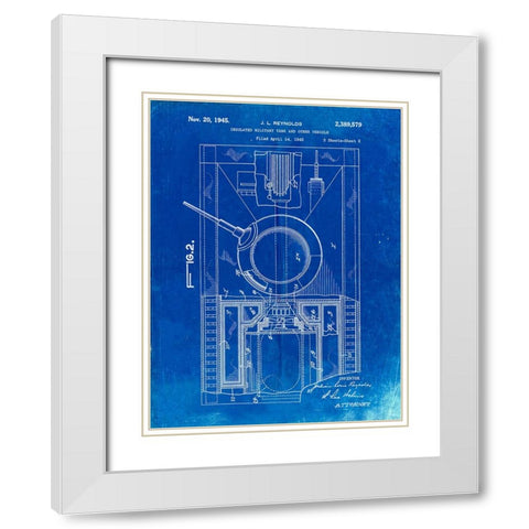 PP365-Faded Blueprint Insulated Military Tank Patent Poster White Modern Wood Framed Art Print with Double Matting by Borders, Cole