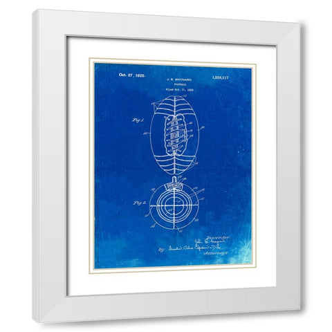PP379-Faded Blueprint Football Game Ball 1925 Patent Poster White Modern Wood Framed Art Print with Double Matting by Borders, Cole