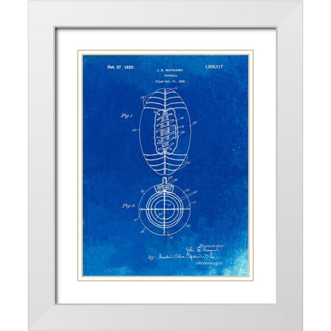 PP379-Faded Blueprint Football Game Ball 1925 Patent Poster White Modern Wood Framed Art Print with Double Matting by Borders, Cole
