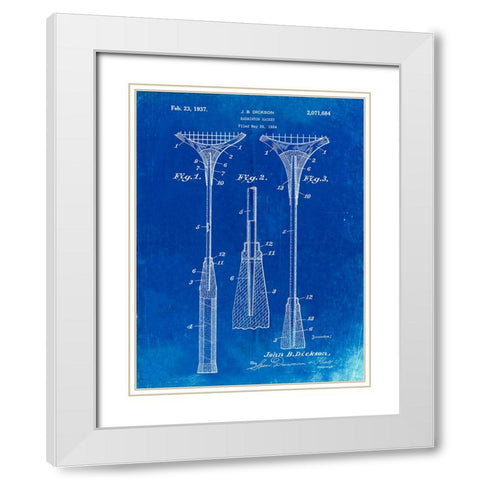 PP382-Faded Blueprint Badminton Racket 1937 Patent Poster White Modern Wood Framed Art Print with Double Matting by Borders, Cole