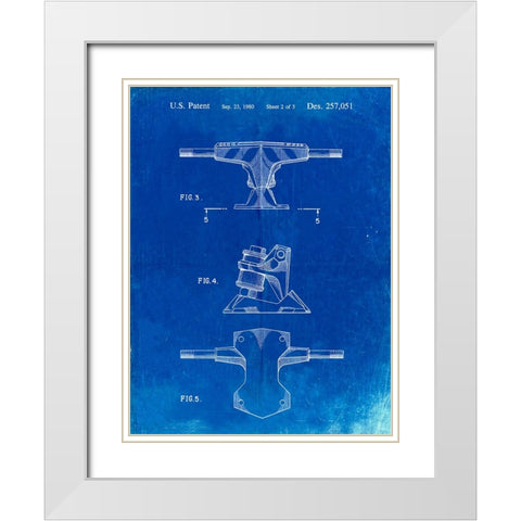 PP385-Faded Blueprint Skateboard Trucks Patent Poster White Modern Wood Framed Art Print with Double Matting by Borders, Cole