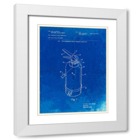 PP396-Faded Blueprint Modern Fire Extinguisher Patent Poster White Modern Wood Framed Art Print with Double Matting by Borders, Cole