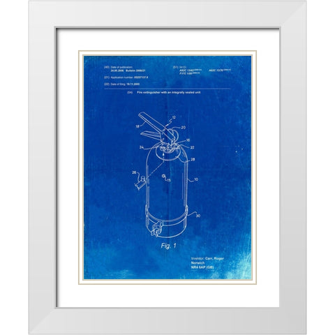PP396-Faded Blueprint Modern Fire Extinguisher Patent Poster White Modern Wood Framed Art Print with Double Matting by Borders, Cole