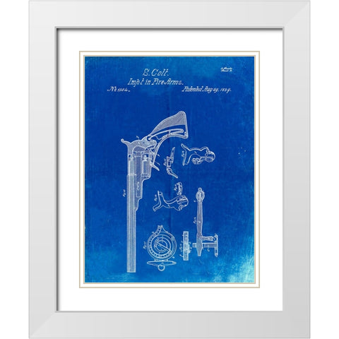 PP409-Faded Blueprint Colt Paterson Patent Poster White Modern Wood Framed Art Print with Double Matting by Borders, Cole