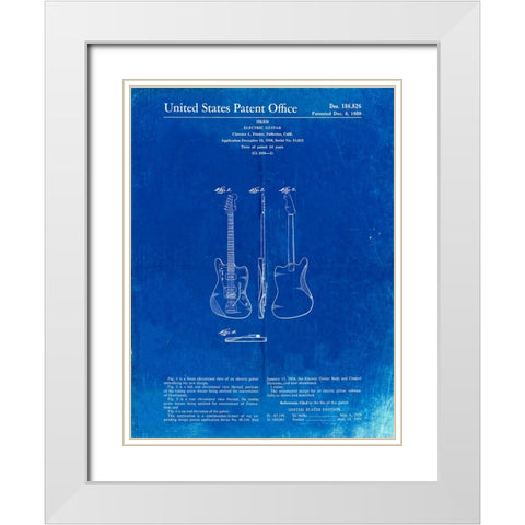 PP417-Faded Blueprint Fender Jazzmaster Guitar Patent Poster White Modern Wood Framed Art Print with Double Matting by Borders, Cole
