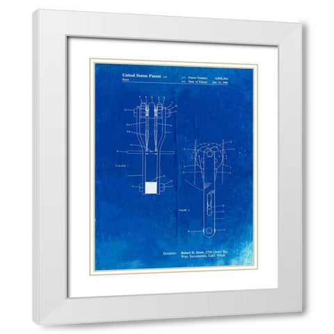PP418-Faded Blueprint Rock Climbing Cam Patent Poster White Modern Wood Framed Art Print with Double Matting by Borders, Cole