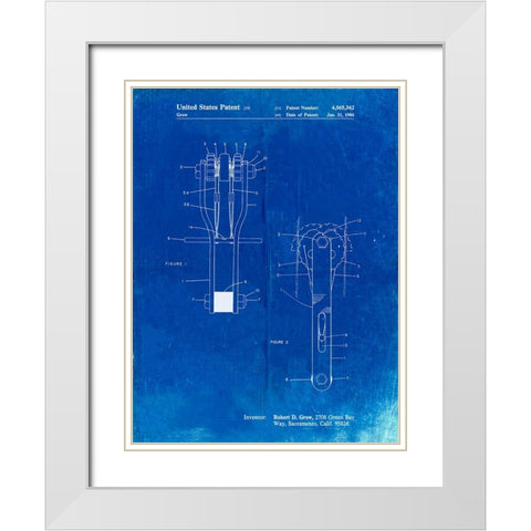 PP418-Faded Blueprint Rock Climbing Cam Patent Poster White Modern Wood Framed Art Print with Double Matting by Borders, Cole