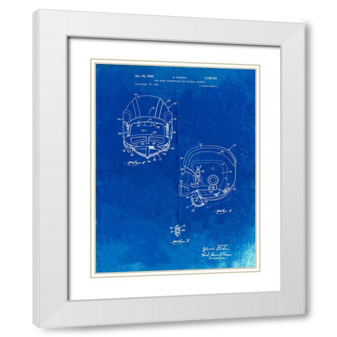 PP419-Faded Blueprint Face Mask Football Helmet 1965 Patent  White Modern Wood Framed Art Print with Double Matting by Borders, Cole