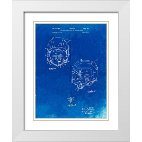 PP419-Faded Blueprint Face Mask Football Helmet 1965 Patent  White Modern Wood Framed Art Print with Double Matting by Borders, Cole