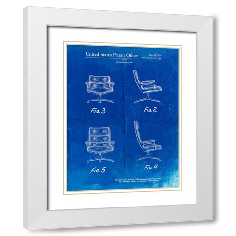 PP421-Faded Blueprint Eames Upholstered Chair Patent Poster White Modern Wood Framed Art Print with Double Matting by Borders, Cole