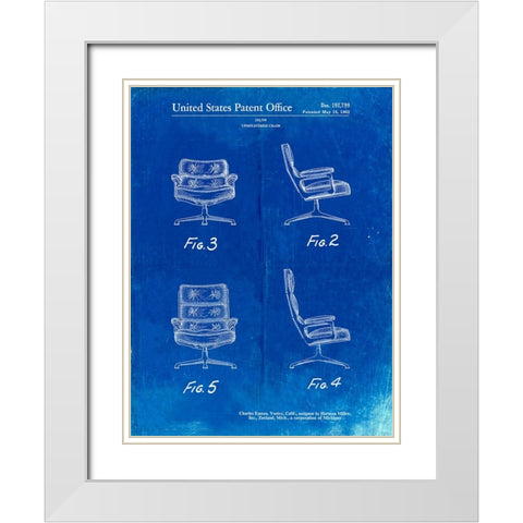 PP421-Faded Blueprint Eames Upholstered Chair Patent Poster White Modern Wood Framed Art Print with Double Matting by Borders, Cole