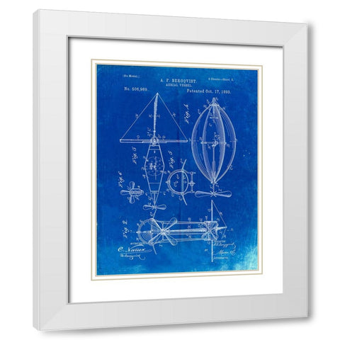 PP426-Faded Blueprint Aerial Vessel Patent Poster White Modern Wood Framed Art Print with Double Matting by Borders, Cole
