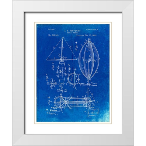 PP426-Faded Blueprint Aerial Vessel Patent Poster White Modern Wood Framed Art Print with Double Matting by Borders, Cole