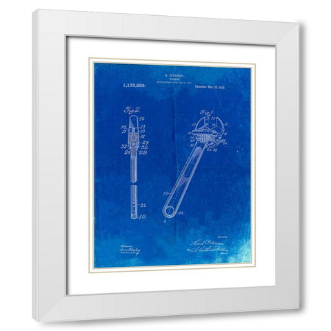 PP437-Faded Blueprint Crecent Wrench 1915 Patent Poster White Modern Wood Framed Art Print with Double Matting by Borders, Cole