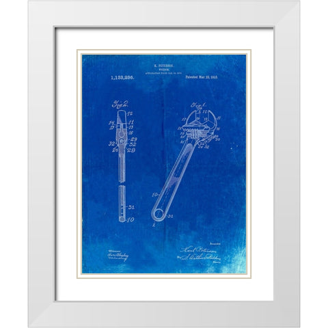 PP437-Faded Blueprint Crecent Wrench 1915 Patent Poster White Modern Wood Framed Art Print with Double Matting by Borders, Cole