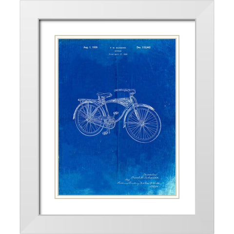 PP446-Faded Blueprint Schwinn 1939 BC117 Bicycle Patent Poster White Modern Wood Framed Art Print with Double Matting by Borders, Cole