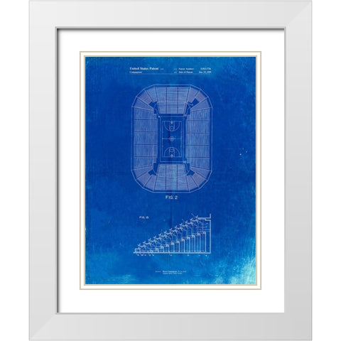 PP453-Faded Blueprint Retractable Arena Seating Patent Poster White Modern Wood Framed Art Print with Double Matting by Borders, Cole
