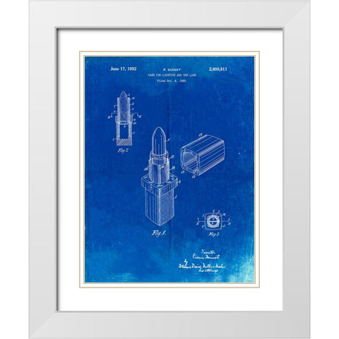 PP460-Faded Blueprint Chanel Lipstick Patent Poster White Modern Wood Framed Art Print with Double Matting by Borders, Cole