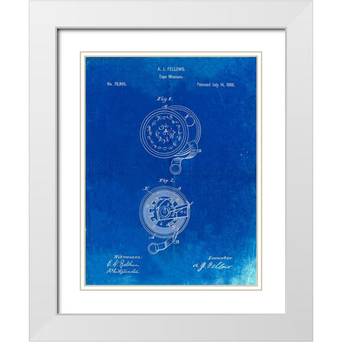 PP468-Faded Blueprint Tape Measure 1868 Patent Poster White Modern Wood Framed Art Print with Double Matting by Borders, Cole