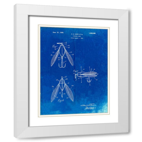 PP476-Faded Blueprint Surface Fishing Lure Patent Poster White Modern Wood Framed Art Print with Double Matting by Borders, Cole